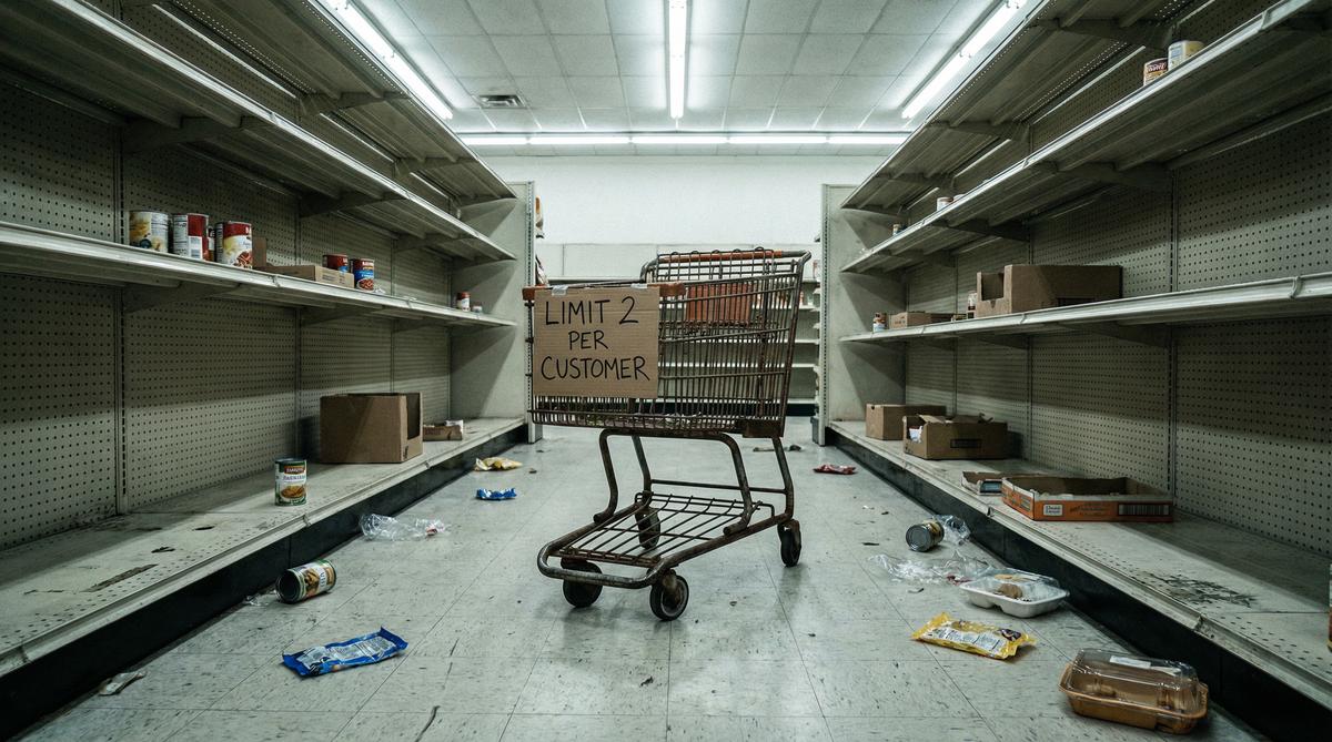 Empty grocery store shelves during supply chain crisis