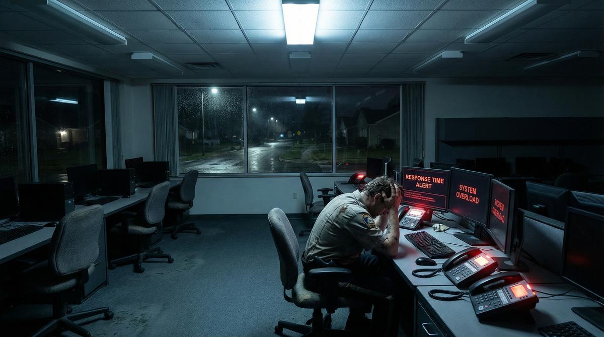 Overwhelmed police dispatcher — systemic failure of law enforcement response