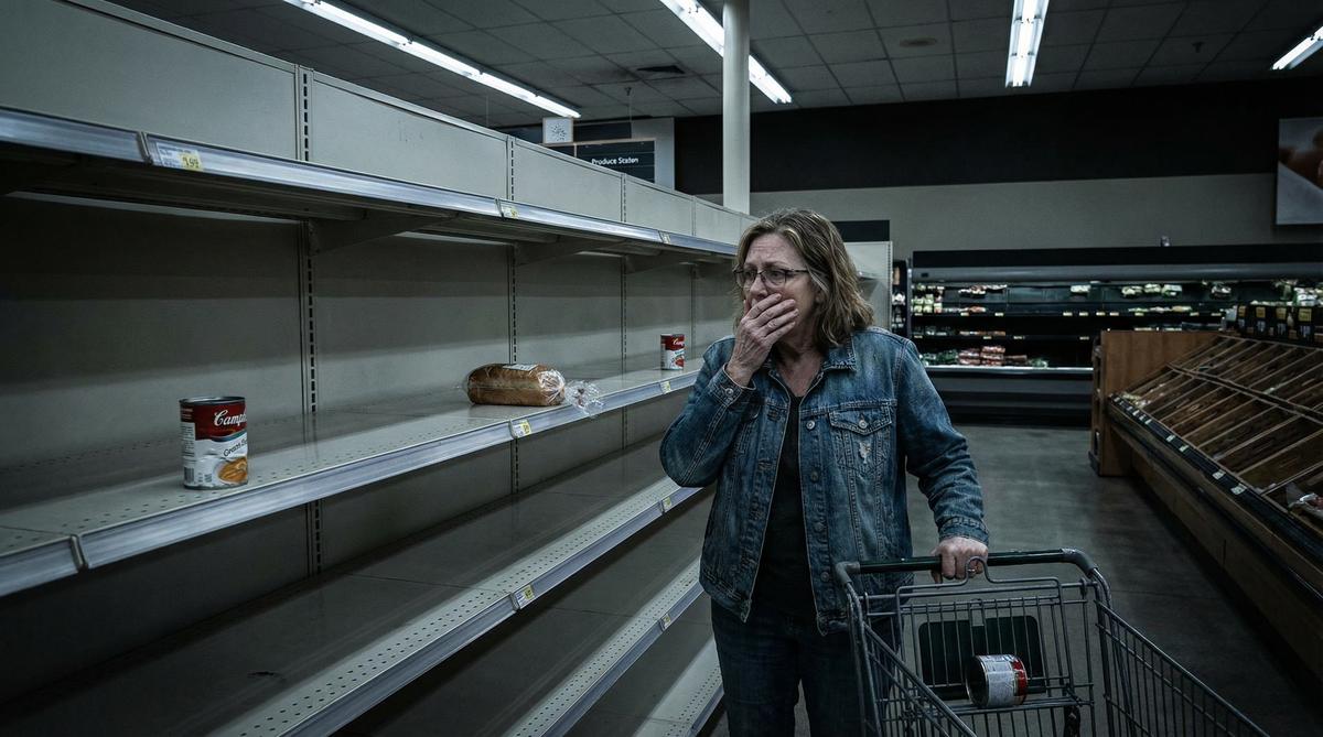 Empty grocery store shelves during supply chain crisis